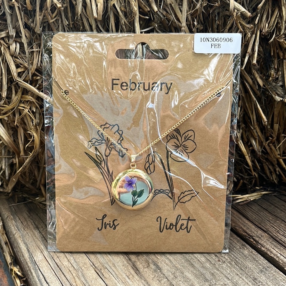 February Birth Flower Locket Necklace - Picture 6 of 11